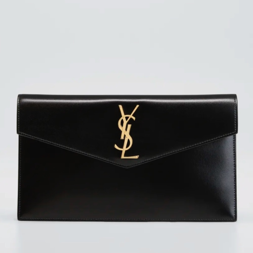 Saint Laurent YSL Uptown Medium Shiny Smooth Calfskin Pouch Clutch Bag - Picture 2 of 4